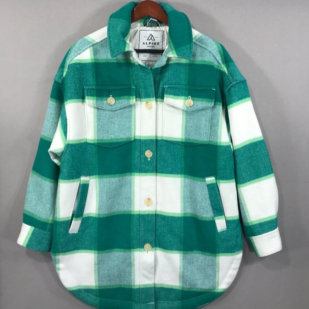 Alpine Design Jacket Womens Small Green Plaid Shacket Coat Tunic Long Wool Blend